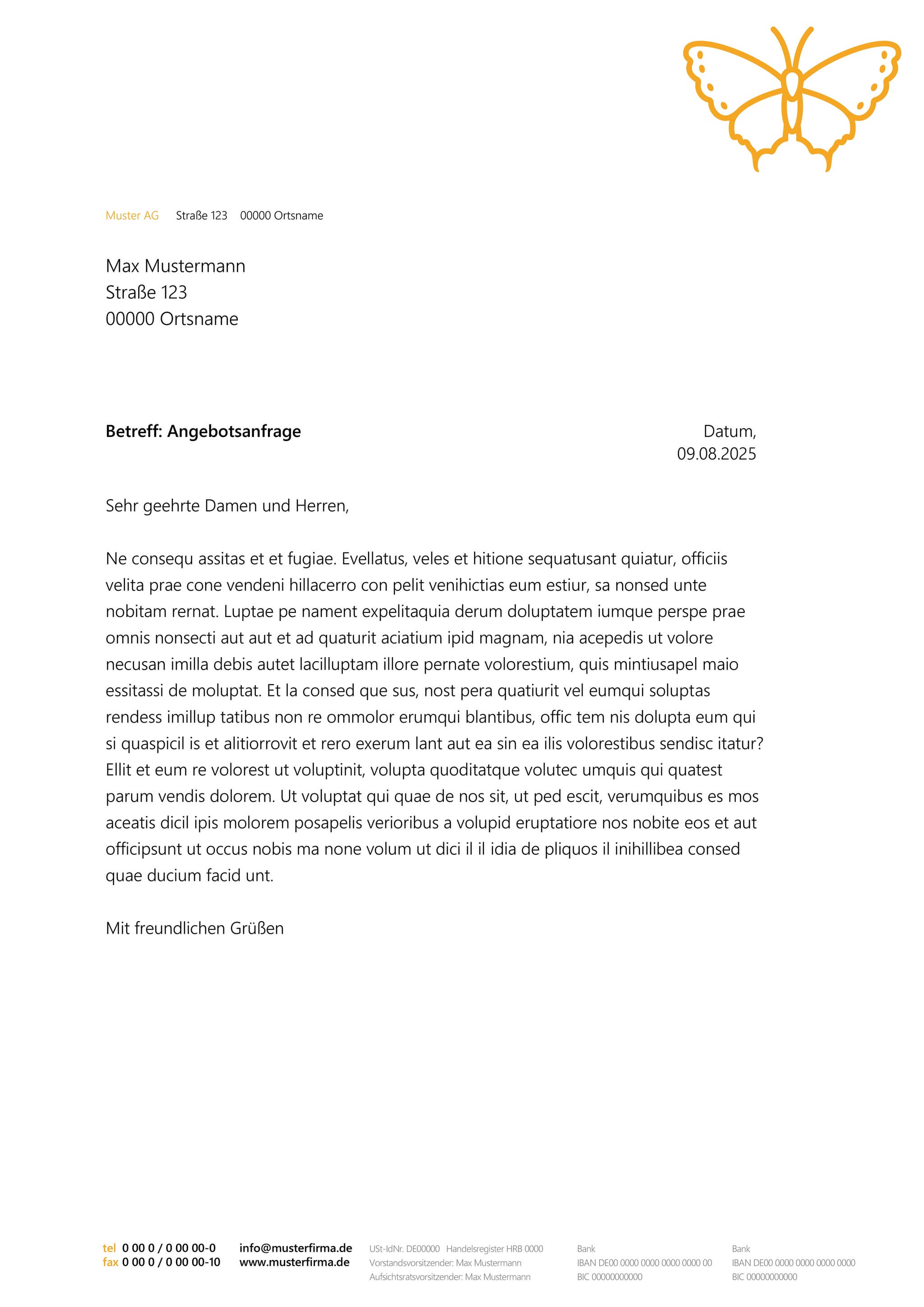 Geschäftsbrief Vorlage in Word mit automatischen Feldern